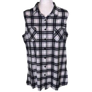 M Fasis Women’s Boho Cowgirl Western Grunge Plaid Crochet Lace‎ Back Shirt Lg